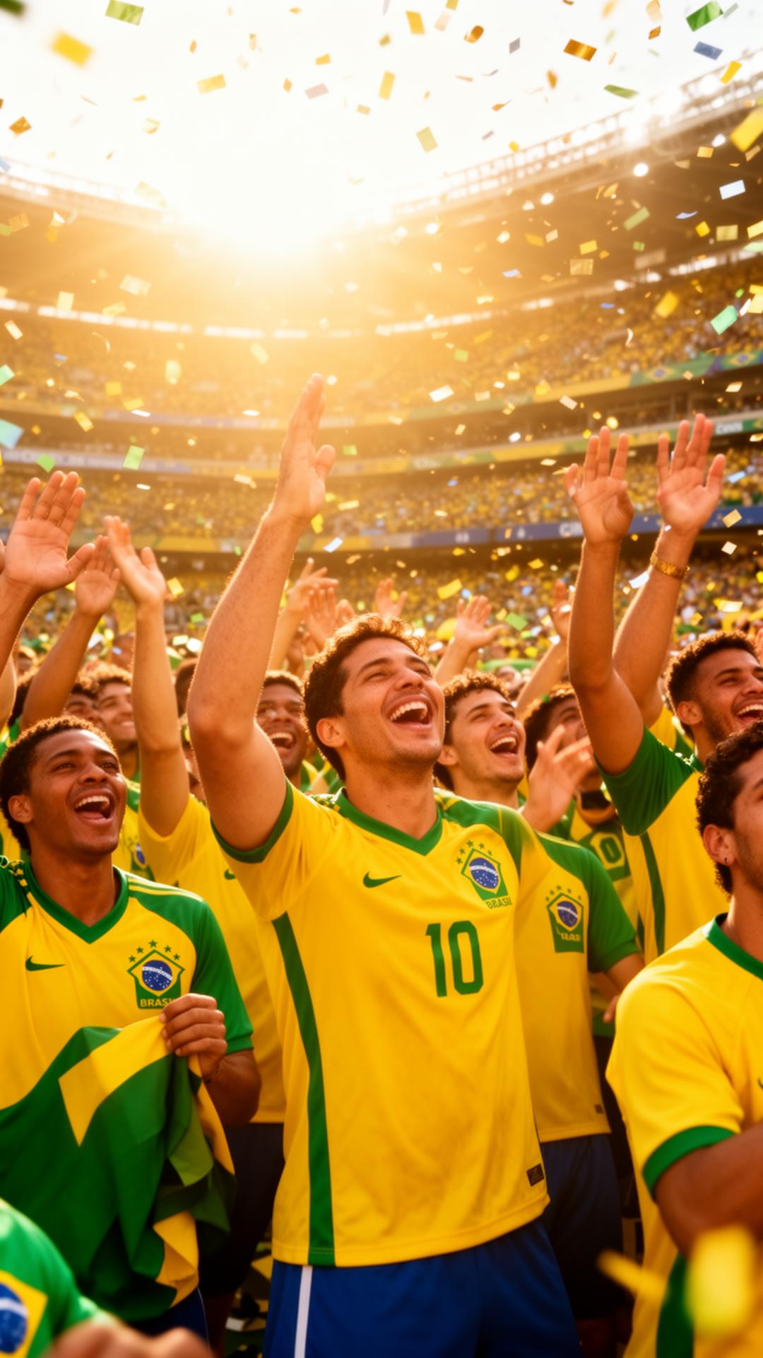Torcida brasileira celebrando no estádio